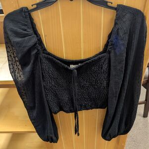 Y2K Black Crop Smocked Puff Sleeve Top Corset Off Shoulder Babydoll Festival SML